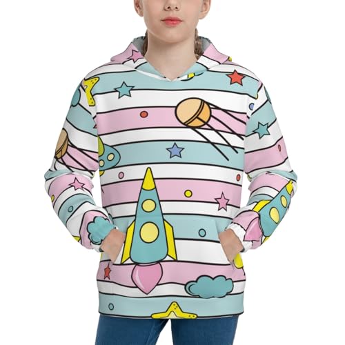 Space Doodle Kid Hoodies Boys Sweatshirts Girls Pullover with Pocket