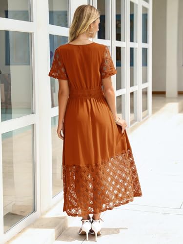 Image of Simplee Womens Summer Boho Maxi Dress V Neck Empire Waist Long Flowy Wedding Guest Dresses with Pockets
