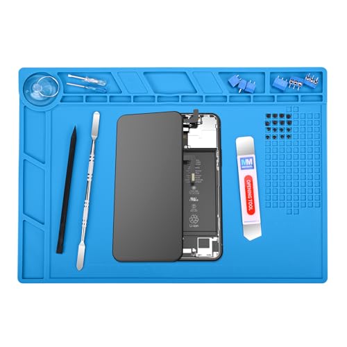 MMOBIEL Reparatur- und Lötmatte Silikon - 35 x 25 cm – Silikonmatte Hitzebeständig bis 500°C - Werkbankmatte für Lötarbeiten, Handy-, Computer- und Elektronikreparaturen - Silikon-Lötmatte – Blau