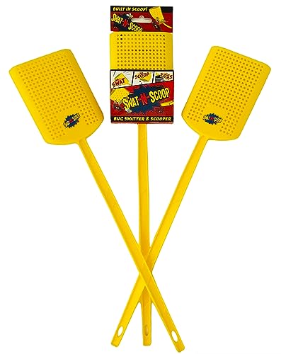 Swat-N-Scoop Heavy Duty Fly Swatter and Spider Catcher and Release (Pack of 3). Insect Fly Catchers for Inside Home. House Fly Killer or Humane Bug Catcher with Built in Insect Scoop.