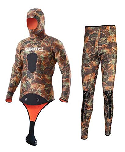 Trajes de Neopreno para Hombre,Buceo con patrón de Camuflaje de 5 mm Dividido con Capucha de Dos Piezas Trajes de esnórquel para Buceo con escafandra Pescadores Pesca submarina, Buceo, Surf,M
