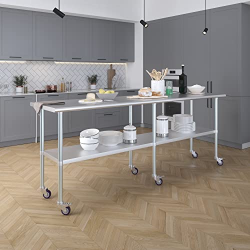 Image of AmGood 96 inch Long x 24 inch Deep Stainless Steel Table with Casters