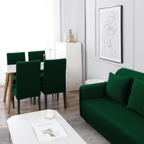 Image of HOKIPO Printed 5 Seater Fully Covered Sofa Cover in 3 Seater and 2 Seater Configuration, Bottle Green (NEW-AR-4278-E25 + AR-4279-E25)