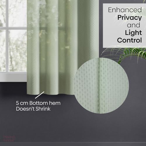 Image of haus & kinder Jacquard Sheer Window Curtains 5 Feet Long Pack of 2 Window Curtains, 5 Feet Curtains for Window, (Abstract Geometric Design, Sage Ripple Ice Blue, 114x152cm)