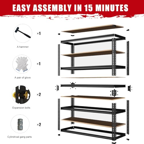 5-Tier Garage Storage Shelves, Heavy Duty Adjustable Shelving Unit, 60"H Garage Rack with 2400lbs Capacity, Metal Utility Shelves for Warehouse, Basement, Pantry, Tool Room, Home Organization - Image 6