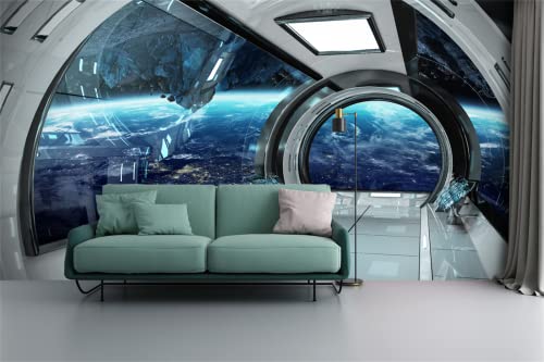 Flfk 3D Futuristic Spaceship Interior View Self-Adhesive Wallpaper Wall Murals For Kids Bedroom Living Room Decor 141.7"X98.4" #TOP24