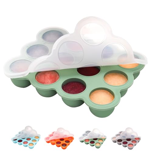 Image of btrfe Baby Food Storage Container - 1.5oz x 12 Pods Silicone Freezer Tray with Lid for Homemade Baby Food, Fruit Purees, Vegetable & Breast Milk (Green)