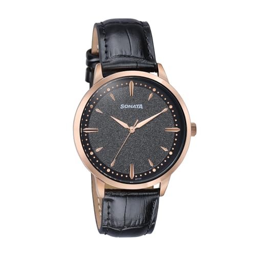 Image of Sonata Jashn with Quartz Analog Black Dial Black Leather Strap Men's Wedding Watch - 77208WL02