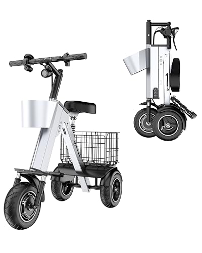 WLJD Powered Electric Scooter 3 Wheels Foldable Trike with Seat for Adults-...