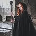 L'VOW Viking Hooded Cape Medieval Cloak with Brooch Chain Renaissance Black Cape with Hood for Halloween Assassin Costume