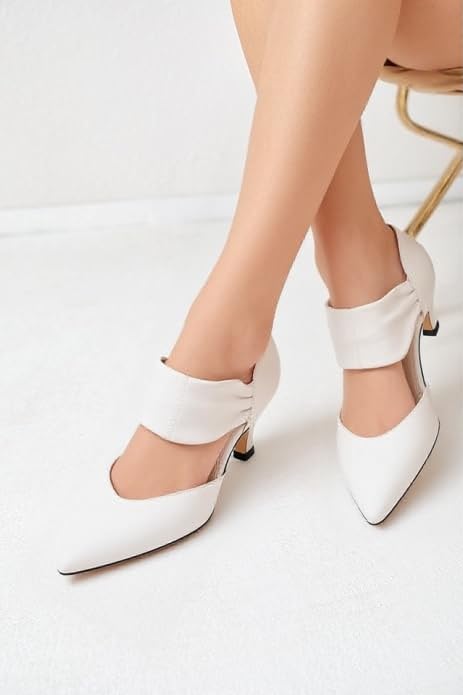 Coutgo Womens Low Kitten Heel Dress Shoes Pointed Toe Slip on Ankle Strap Cutout Elegant Party Wedding Pumps - Image 2