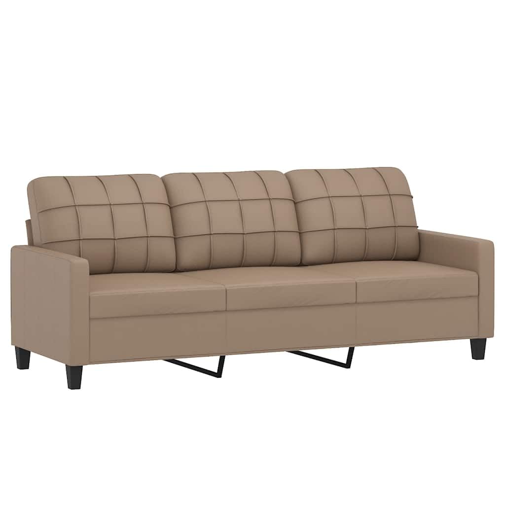 ACAGALA Sofá de 3 plazas con cojines, sofá con reposabrazos, juego de sofá de piel sintética, sofá de salón, moderno sofá para salón, dormitorio, cine en casa o habitación de invitados, 180 cm, marrón