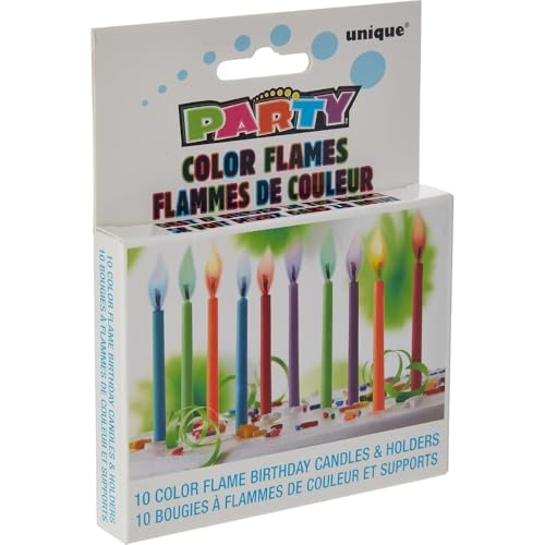 Unique Party Paquete de 10 Velas de cumpleaños y portavelas con Llama Colorida (34099) , Modelos/colores Surtidos, 1 Unidad