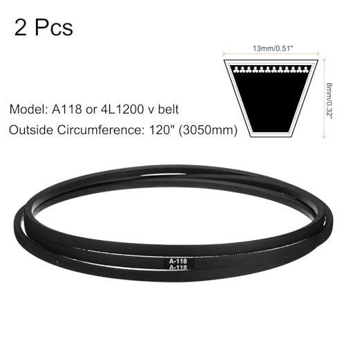 Image of uxcell 2pcs A118 or 4L1200 Classic Wrapped Rubber V-Belt, 118 inch(3000mm) Inside Circumference, A Profile V Belt