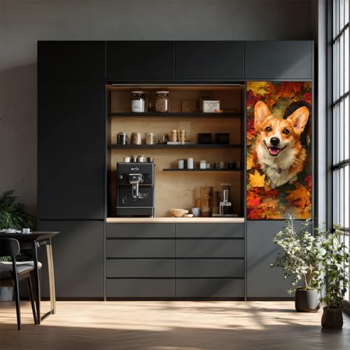 Image of 14.6x32.3 Inch Trash Can Cover Corgi in Autumn Leaves Design Outdoor Garbage Bin Decoration Sticker Wrap