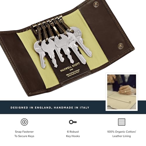 Maxwell Scott - Luxury Leather Key Case Wallet Holder with Hooks for Men - Made from Full Grain Hides - The Lapo Dark Brown3