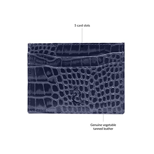 Image of KARA Blue Genuine Leather Card Holder - Unisex Slim ATM Credit Card Cover with 5 Visiting Cards Slots
