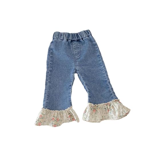 Toddler Kids Girls Flare Pants Denim Ripped Jeans Ruffle Wide Leg Legging Trousers High Waist Bell Bottoms