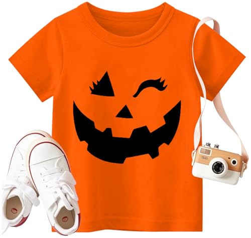 Boys Girls Halloween Shirt Winking Pumpkin Face T-Shirt Childrens Toddler Cute Halloween Trick Or Treat Shirts
