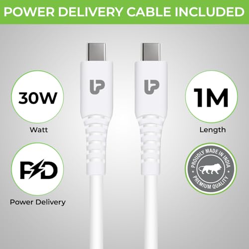 Image of UltraProlink 30W PD Type C Fast Charger Adapter with Cable | Fast PD-PPS Charger for iPhone 15 Series, Galaxy & Pixel Phones | with USB C-C Cable |Made in India|Boost PD30 | White