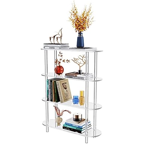 solaround Clear Bookshelf, Acrylic Bookcase with Open Book Shelf Console Table for Entryway Office Living Room Bedroom (4 Tier Clear) Cover