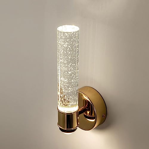 Aplique de Pared de Cristal de Burbujas Dorado para tocador de baño, lámpara LED de Tubo Largo, de Aluminio, 10 W, 4000 K, Moderno, Vintage, para Dormitorio y Pasillo.