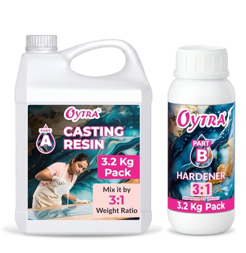 Image of Oytra 3:1 Casting Epoxy Resin & Hardener Crystal Clear Bubble Free Deep Pour Liquid for River Table Tabletop High Gloss Self Leveling Kit for Beginners (3.2 Kg)