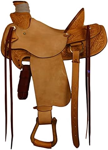 Western Horse Saddle Wade Tree A Fork Ranch Roping Work Handmade Tooled Carved Premium Leather Equestrian Trail Horse Saddle for Horse Riding Size: 10-18 inches Seat, OS242