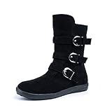  Botas Invierno Mujer Botines Serraje Planas Cremallera Hebilla Botas Bajo Calientes Cómodos Casual Boots Negro EU 40