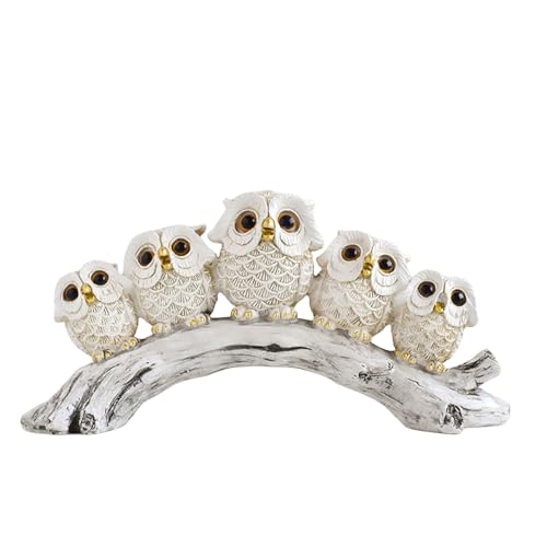 Owl Figurines,Cute Owls Statue,Small Decor Items,Sculpture Ornament for Home Office Tabletop.Gifts for Owl Lover. (Five white owls)