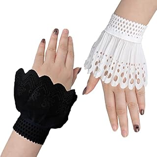 JK Home 2 Pairs False Sleeve Wrist Cuff Gloves, Lace Ruffle Layered Stretch Detachable Fake Sleeve Cuffs, Gothic Steampunk Jabot Cuffs Bracelet Costume