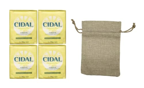 Cidal Natural Antibacterial Soap TWIN PACK 100g x4 (8 Soaps)+Dr Cosi Drawstring Storage Bag