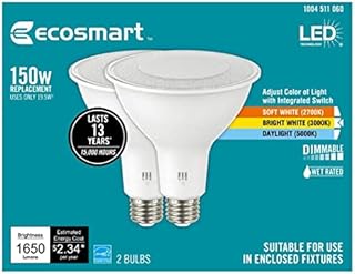 New EcoSmart 150W Equivalent 2700k, 3000k, 5000k Selectable Par 38 Dimmable LED Flood Light Bulb (2-Pack), White