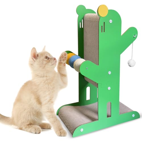CANMAILK Cat Scratcher, 23.6 Inch T Shaped Cat Scratching Board, Cat Scratch Pad with Ball Toys for Indoor Cats-Green