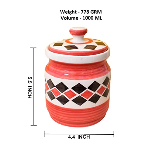 Image of Ceramic Jars (1000 ML) - Handcrafted Multipurpose Barni with Lid for Pickle, Chutney, Spices, Salt, Sugar - Kitchen Storage Containers, Red Brick
