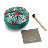 Dozzly Mini Rain Drum, 3 Inches 6 Notes Portable Steel Tongue Drum with Mallet, Music Book, Pre-Tuned, Exquisite Pattern Percussion Instrument for Meditation, Relaxation, Camping and Gift (Green)