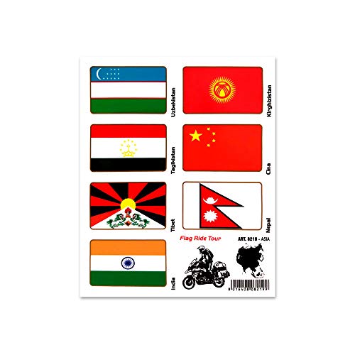 Stickers Adesivi Bandiere, Flag Ride Tour Asiaper Bauletti Moto, 16 x 13.5 cm