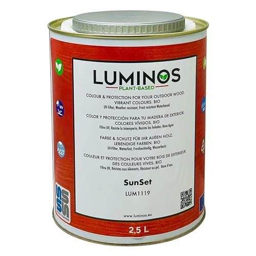 Luminos LUM1119 - SUNSET- Lasur al Agua basado en Biopolimeros. Protector Para Madera Exterior - Rojo Puesta de Sol 2.5L