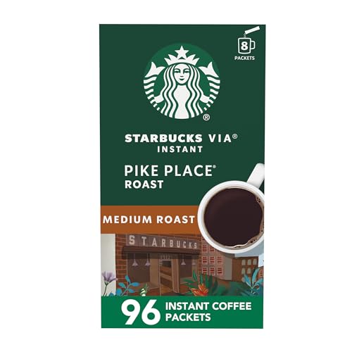 Image of Starbucks VIA Instant Coffee, Pike Place Roast, 96 Count | 100% Arabica instant coffee packets; Pike Place Roast medium roast; 12 boxes, 8 packets each (96 total)