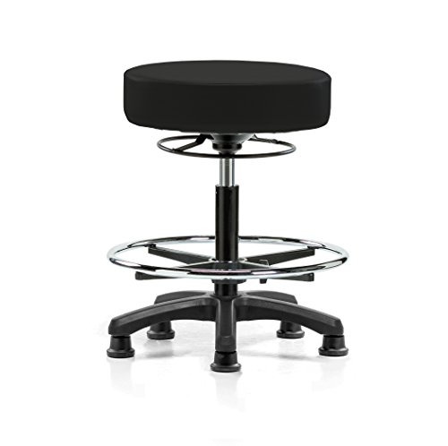 Image of Perch Stationary Life Height Adjustable Stool with Foot Ring | Medium Bench Height 20.5-28 inch | Black Fabric