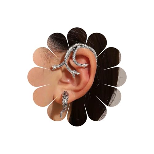 Inilbran Punk Serpiente Ear Cuff Pendientes Plata Serpiente Ear Jacket Vintage Tres Cabezas Serpiente Ear Climber Gothic Evil Snake Cuff Wrap Crawler Jewelry For Women
