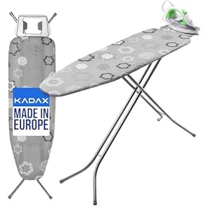 KADAX Klappbares Bügelbrett, 120x38cm Dampfbügelbrett mit Metallnetz, Bügeltisch mit rutschfesten Füßen, Höhenverstellbares Bügelbrett mit Bügeleisenablage (Grau)