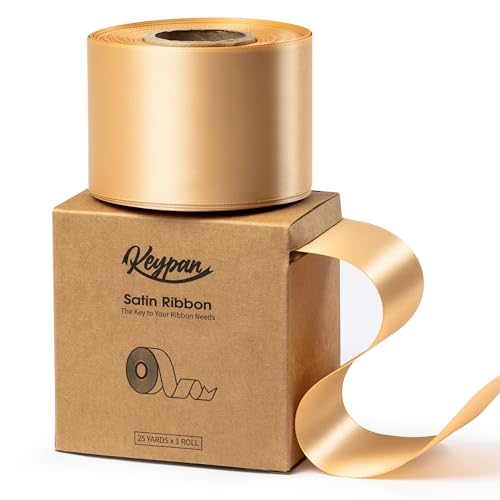 Keypan Champagne Wide Satin Ribbon, 2.5 Inches, 25 Yards
