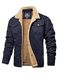 MAGCOMSEN Men's Bomber Jacket Fleece Military Tactical Cargo Trucker Coats with Sherpa Lining Windproof Winter Work Jackets,Navy,M