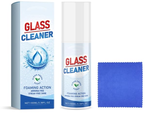 Limpiador de Vidrio Sin Rayas,Elimina Eficazmente Grasa Suciedad de Ventanas Superficies Rápidamente,Limpiador Espuma Descalcificador Baño