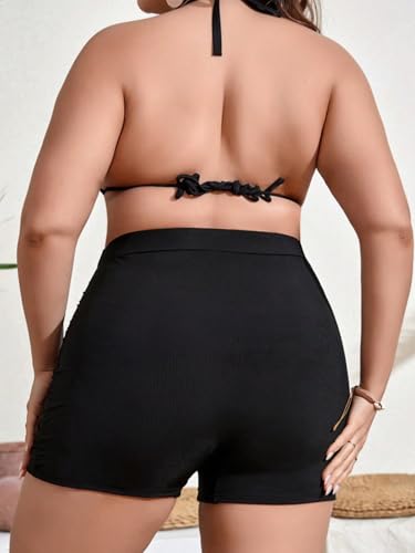Women's High Waist Swim Shorts,Bikini Bottom with Shirred Elastic Waist,Sport Swimwear for Women S-XL3
