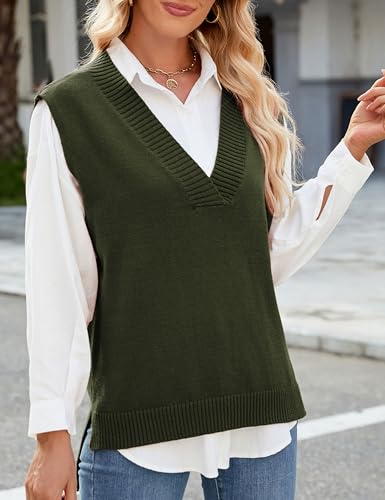 Image of Zontroldy Women's 2025 Lightweight V-Neck Knit Sweater Vest Sleeveless Ribbed Casual Tank Top Spring Business Casual Pullover