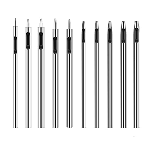 Lowats Sacabocados 10 Piezas Perforadora Cuero Agujeros Cinturon Sacabocados Cuero Punzones de Agujero Punzón Hueco Redondo Herramienta de Punzón Perforadoras Cuero Herramienta Juego de Punzonado Cover