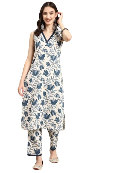PARTHVI Women’s Cotton Printed Straight Kurta and Pant Set…