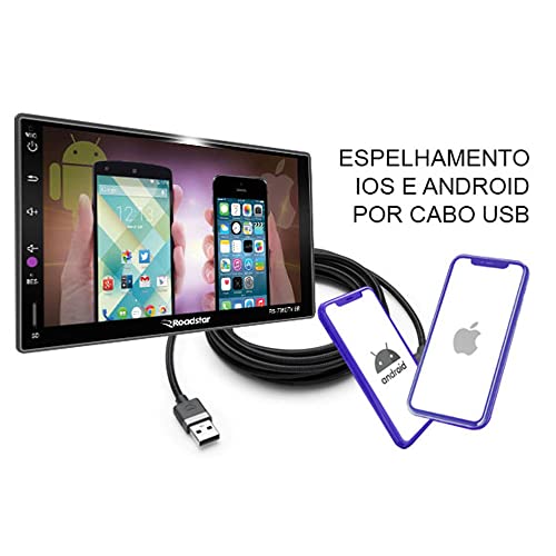 Multimídia MP5 2 din 7 pol Espelhamento Android e iOS Bluetooth/Radio/USB/Micro SD Tela Full Touch R